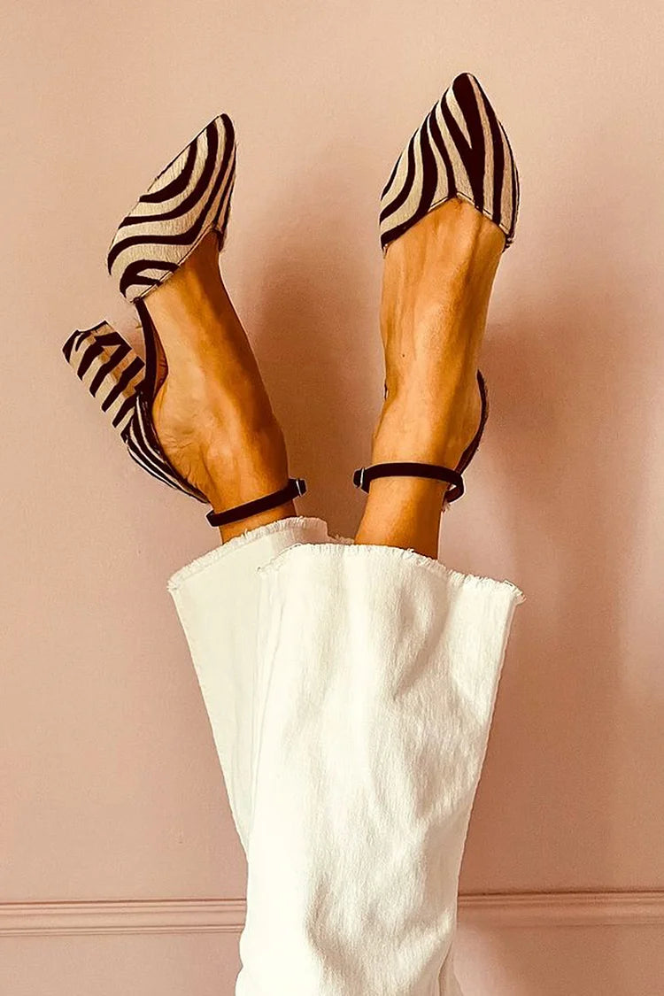 ALESSIA | ZEBRA PRINT POINTED COURT SHOE WITH ANKLE STRAP