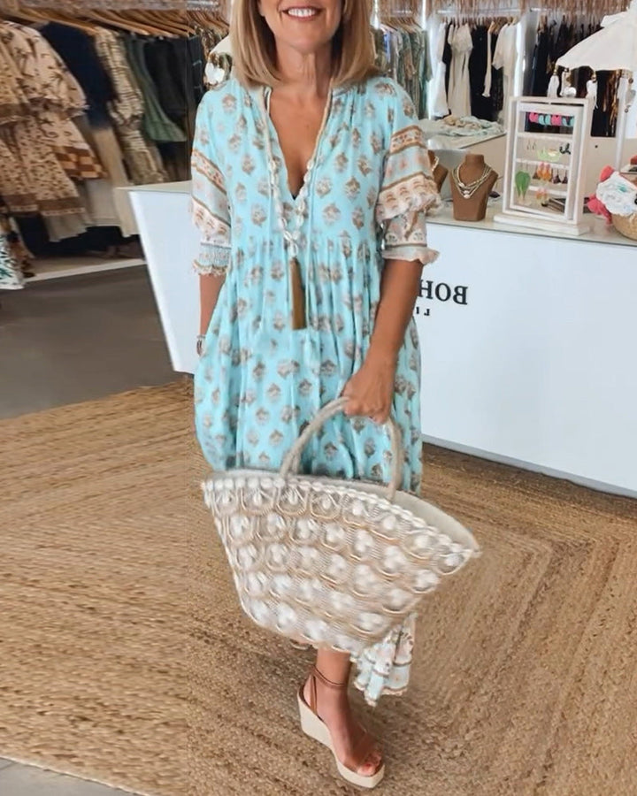 Claudia™ - Printed V-neck Half Sleeve Dress