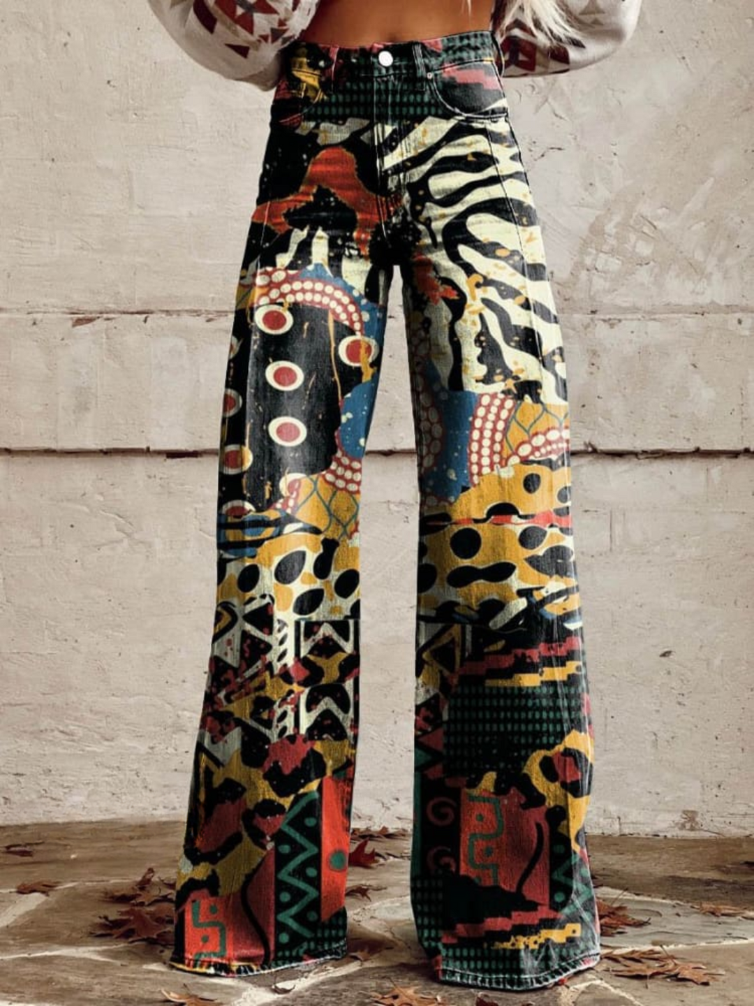 ÉLODIE | Wide Trousers with Elegant and Bold Artistic Pattern