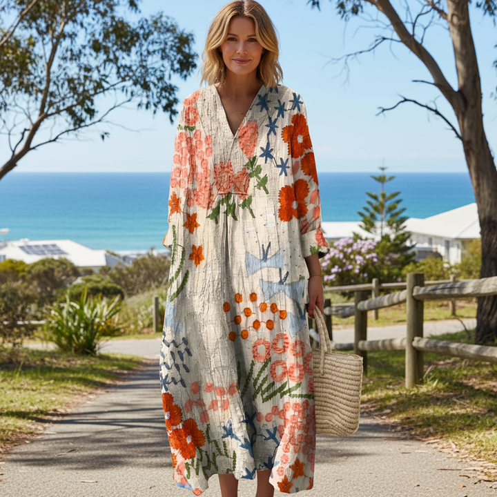 Talia – Botanical Print Midi Dress