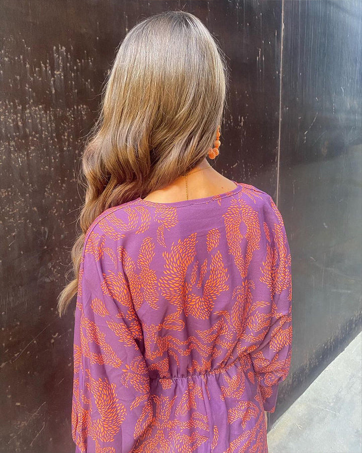 Nelly™ - Vintage V-Neck Long-Sleeve Elegant Dress