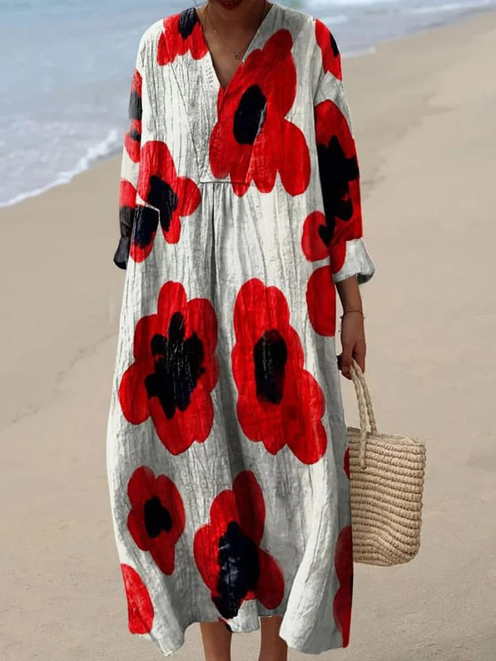 Alba - Long Floral Dress in Red.