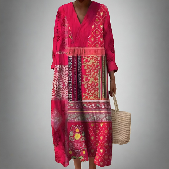 Gwendolyn – Bohemian Patchwork Midi Dress for Women