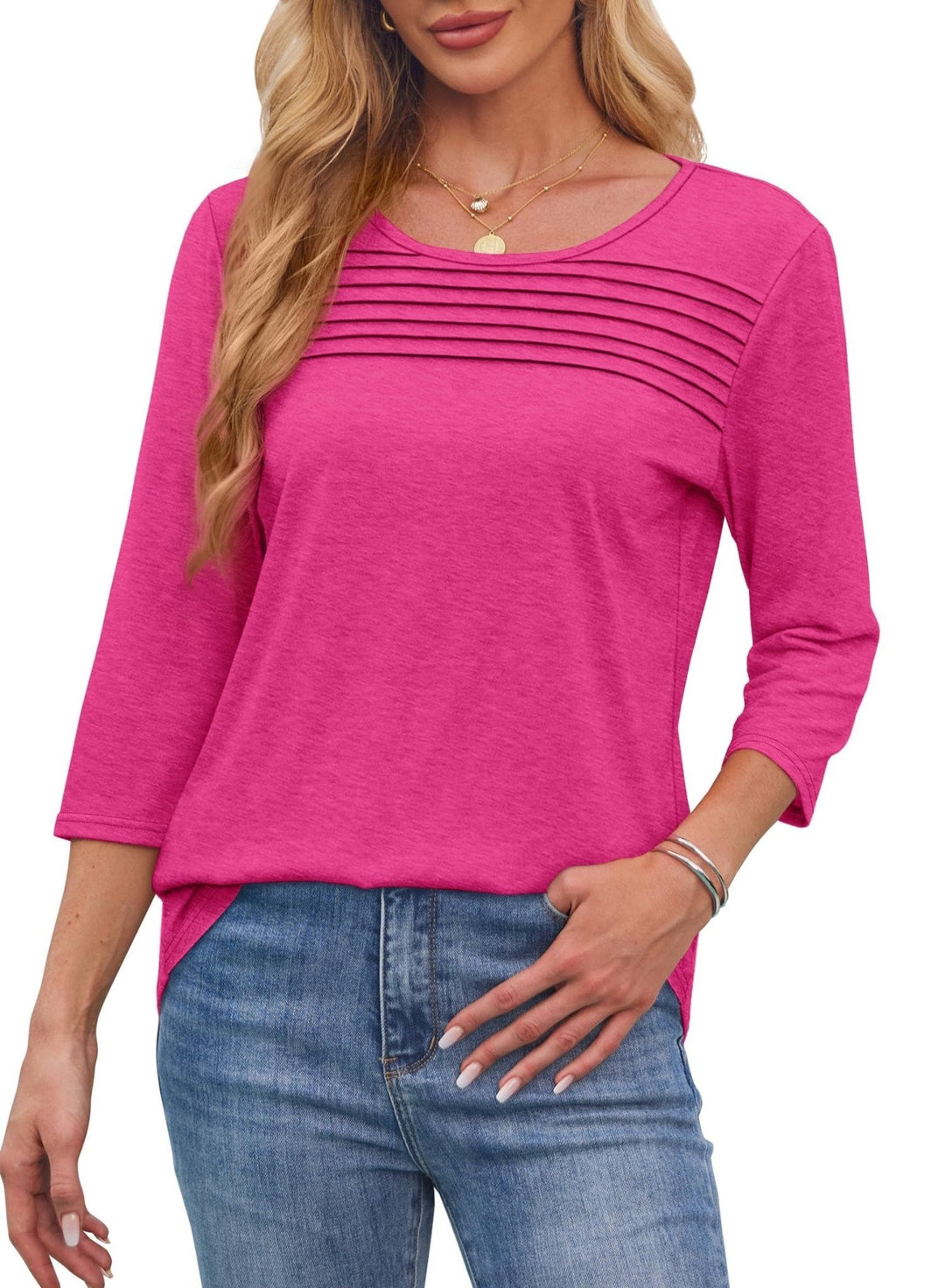 Leslie™ - Pleated 3/4 Sleeve Top