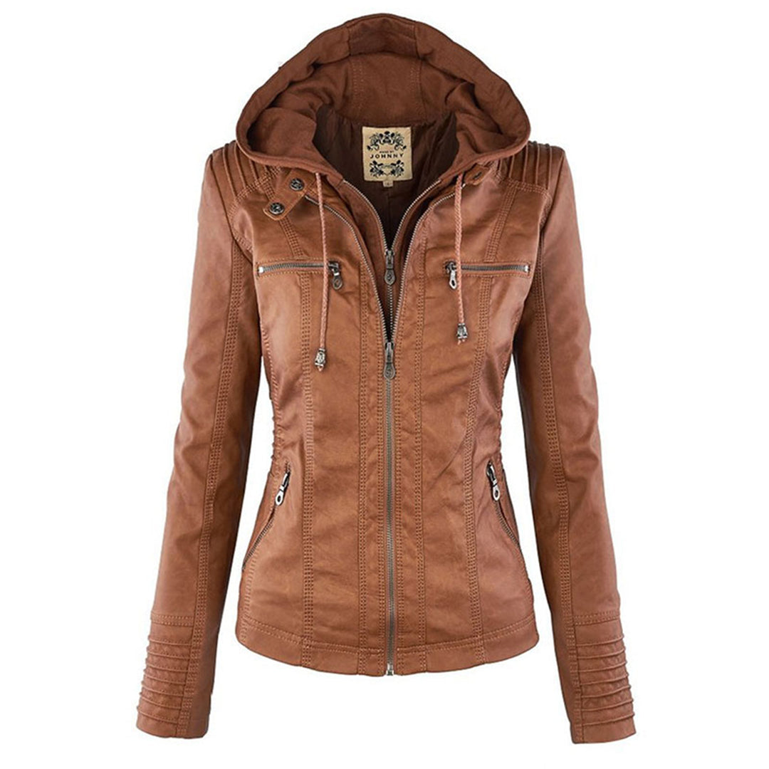 Oprah™ - Women's Leather Jacket with Hood