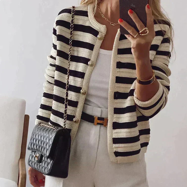 Fe™ - Striped Cardigan With Modern Button