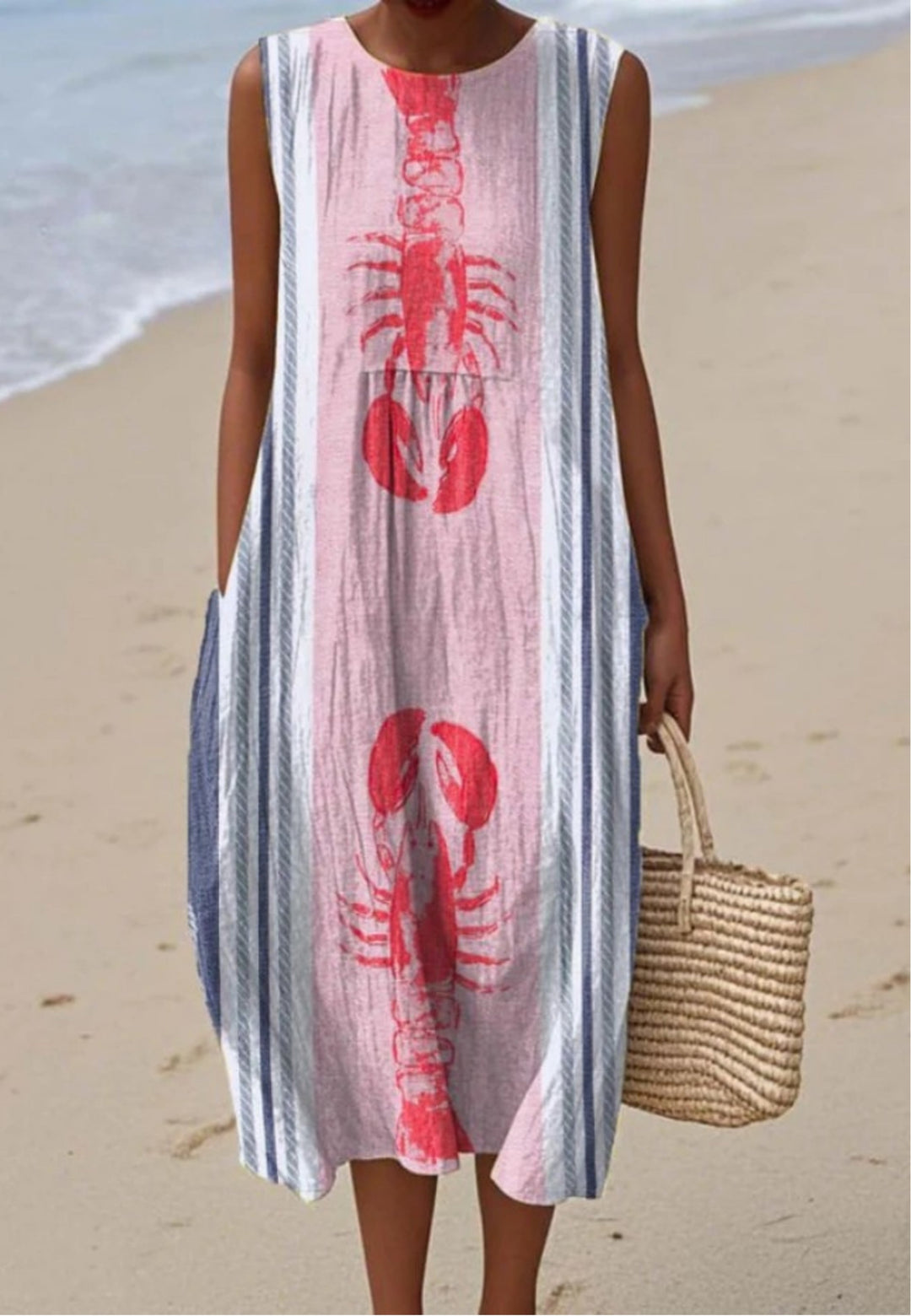 Lena - Dress with Charming Lobster Art Print