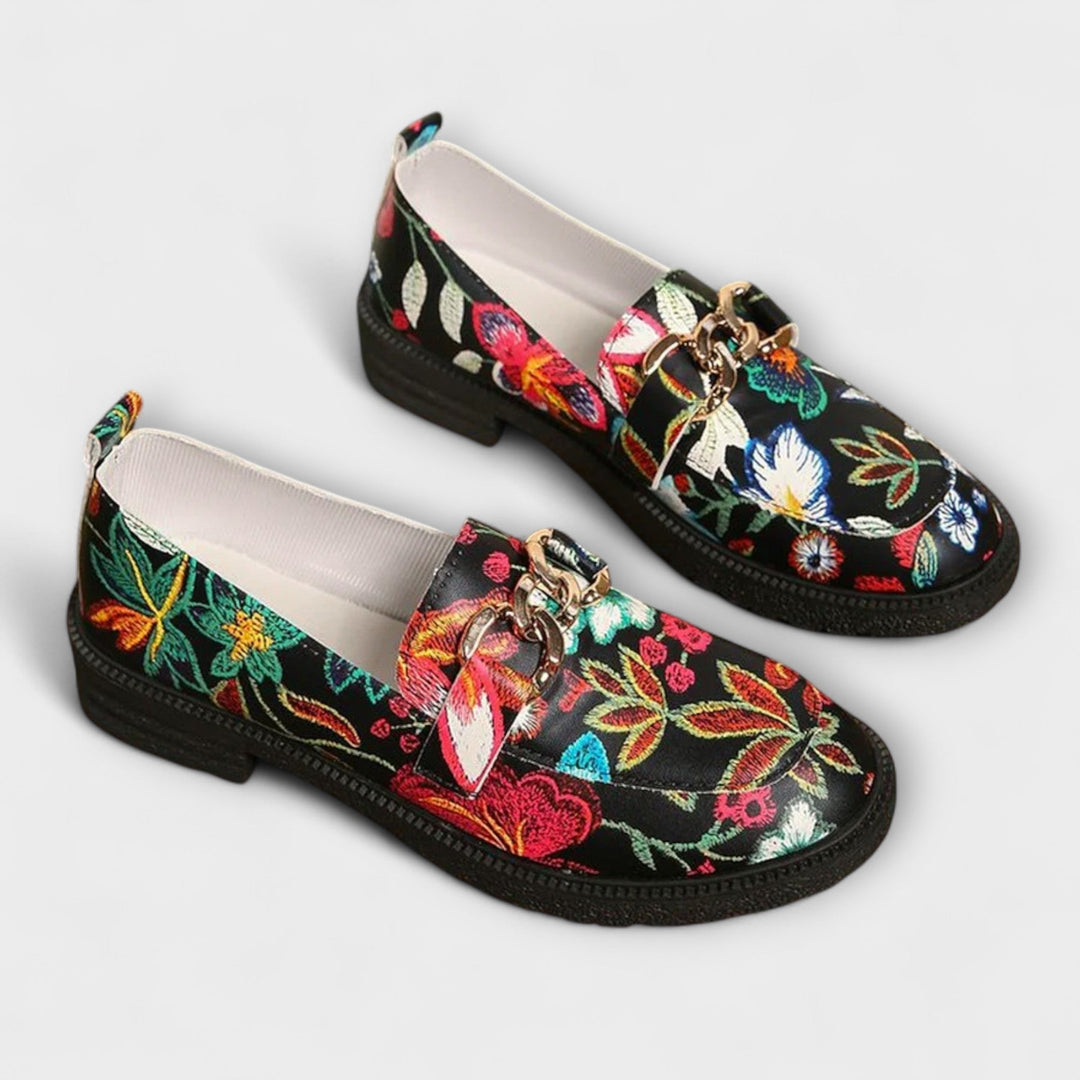 Orla – Elegant multicoloured loafers with a charming floral pattern