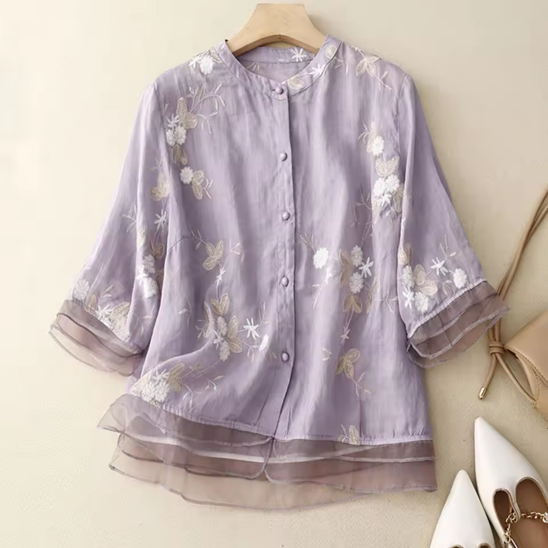 Gertrude™ - Embroidered Cotton-Linen Blouse