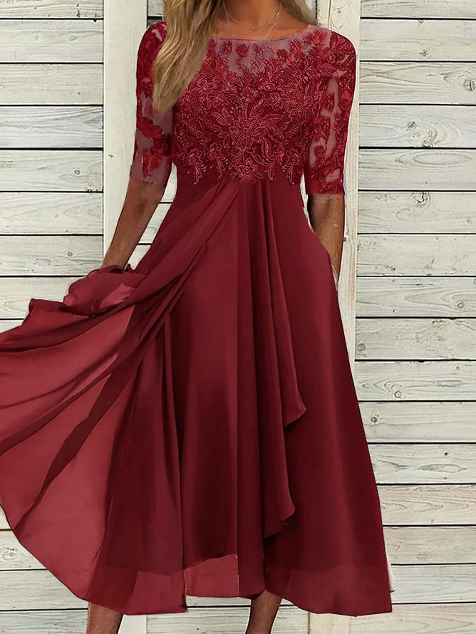 Maxene™ - Lace Elegance Midi Dress