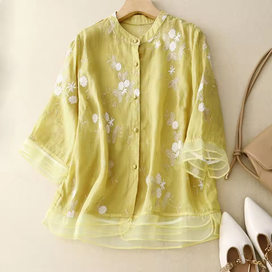 Gertrude™ - Embroidered Cotton-Linen Blouse