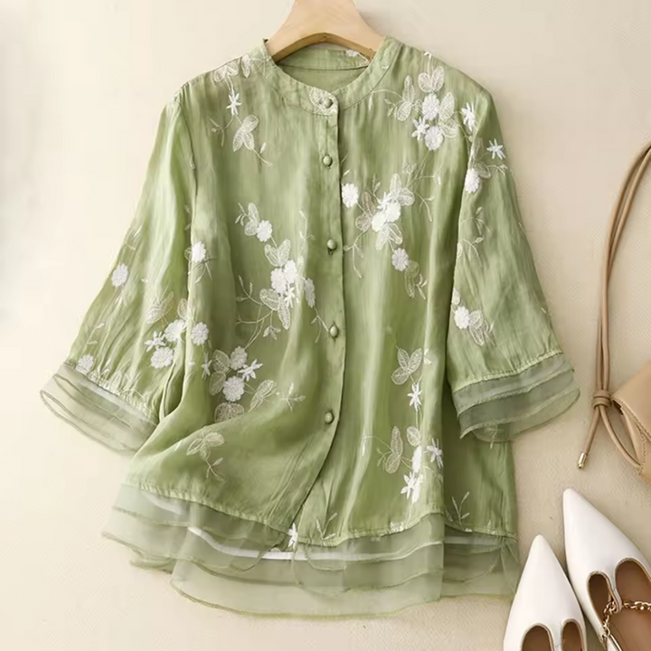 Gertrude™ - Embroidered Cotton-Linen Blouse