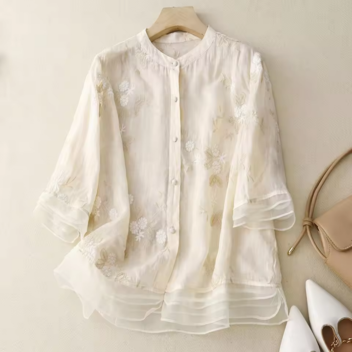 Gertrude™ - Embroidered Cotton-Linen Blouse