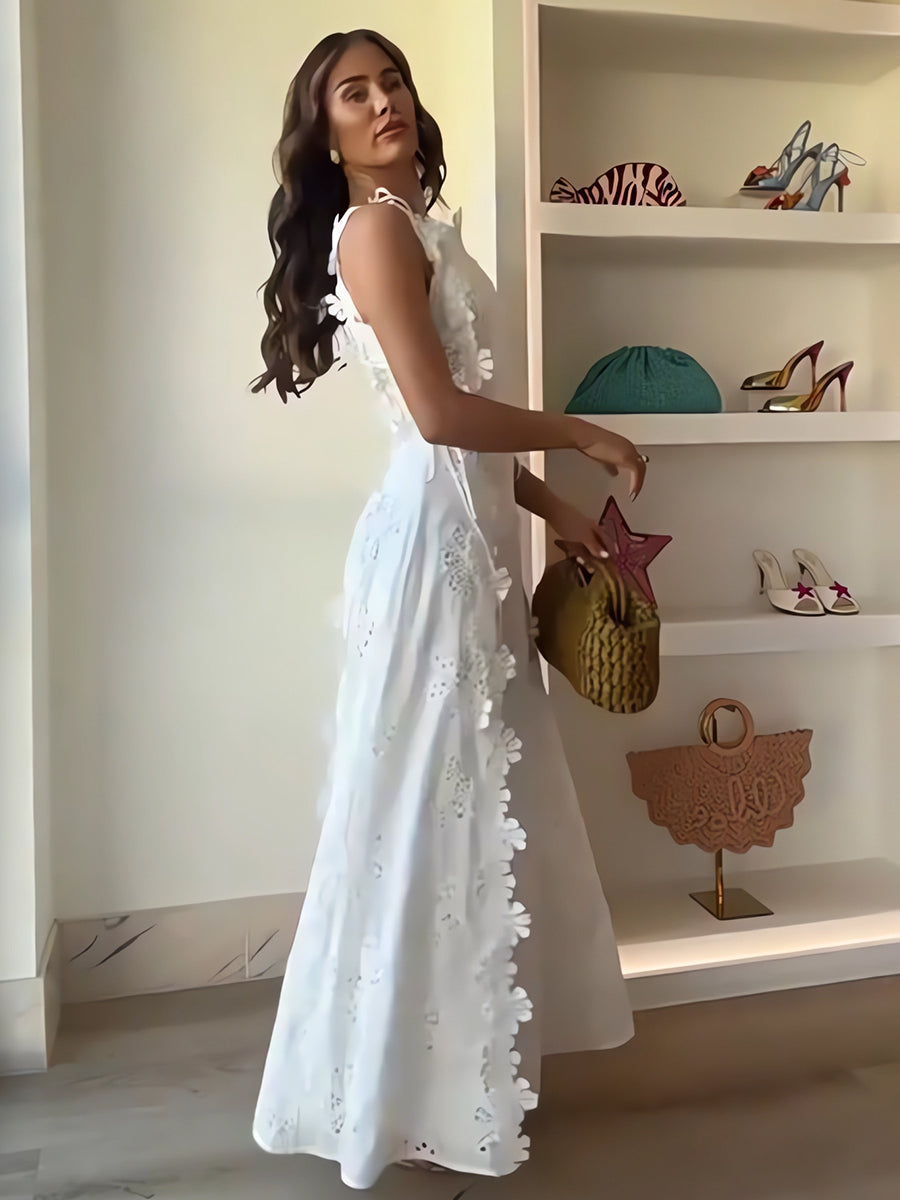 Anne™ -Lace Floral Tie-Strap Maxi Dress