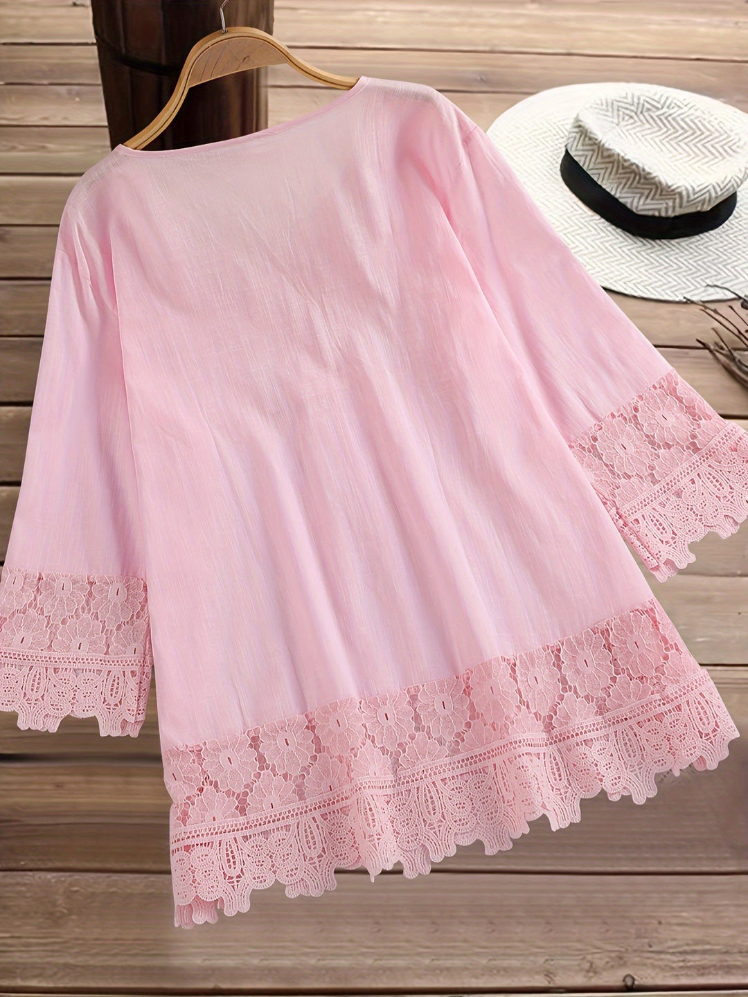 Marinela™ - Lace Patchwork V-Neck Blouse