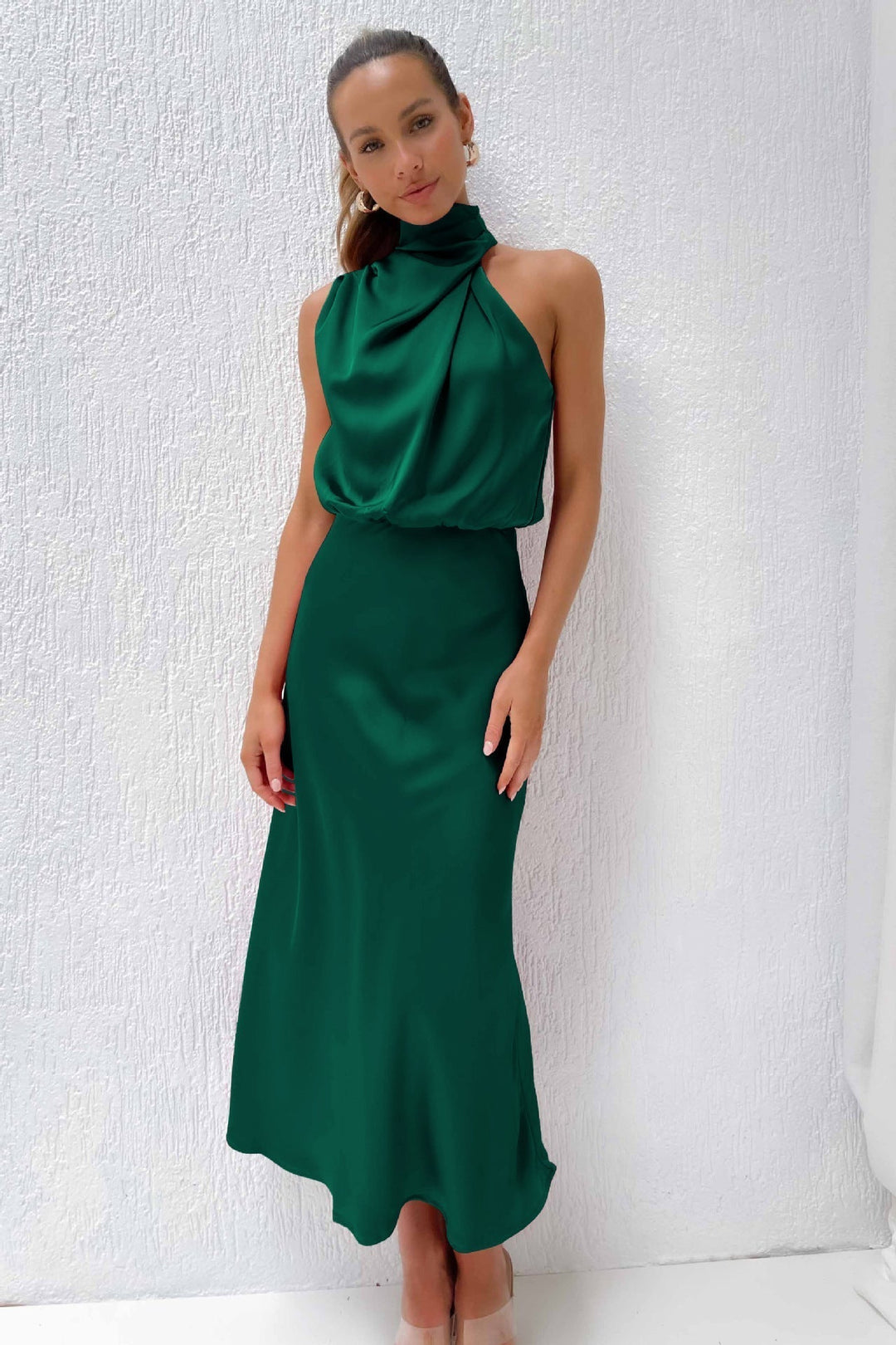 Maris™ - Elegant Satin Halter Dress