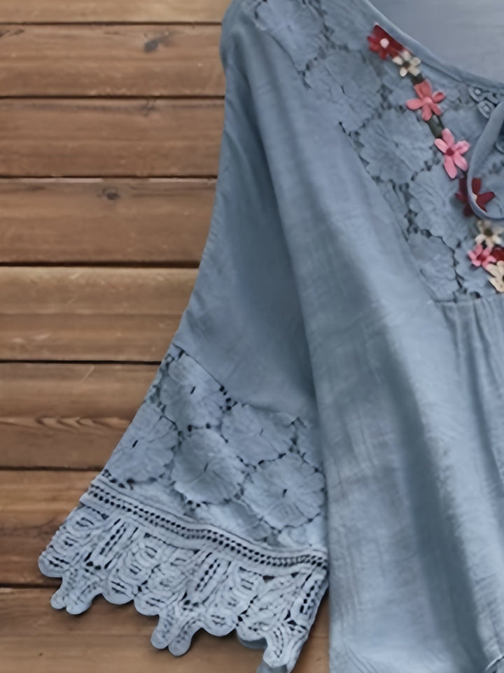 Marinela™ - Lace Patchwork V-Neck Blouse