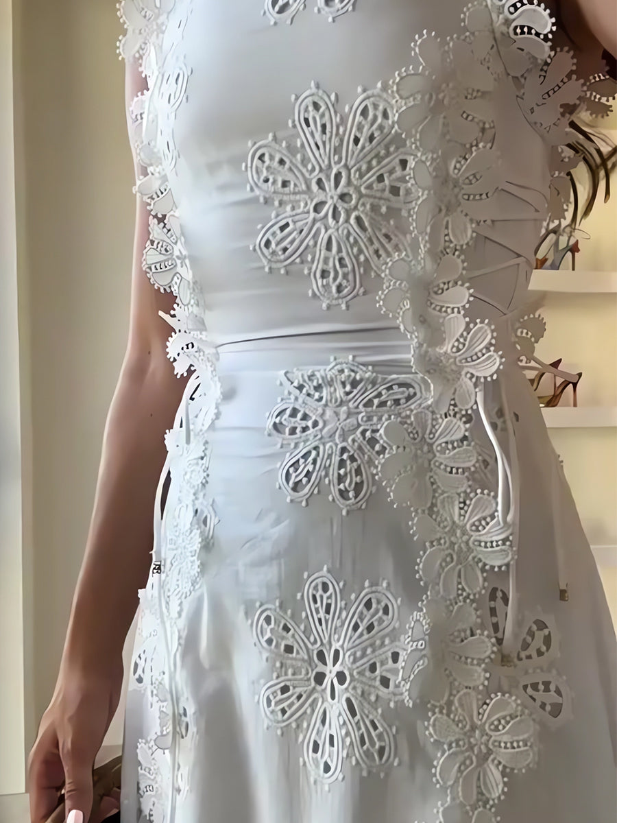 Anne™ -Lace Floral Tie-Strap Maxi Dress