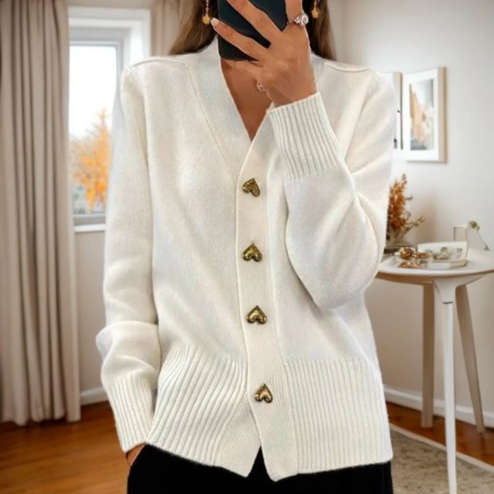Adelaine™ - Elegant Heart Button Cardigan
