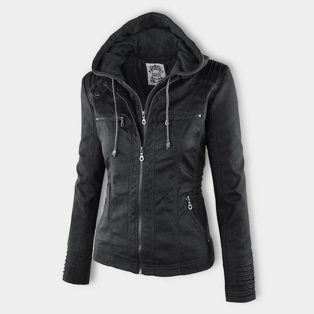 Oprah™ - Women's Leather Jacket with Hood