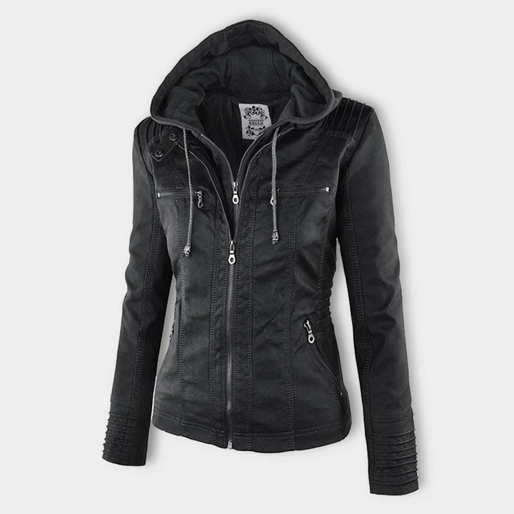 Oprah™ - Women's Leather Jacket with Hood