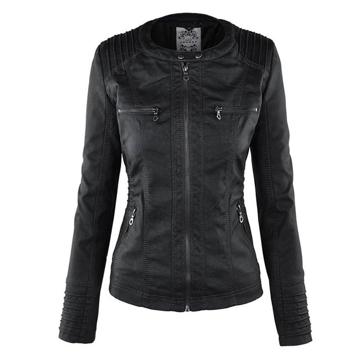 Oprah™ - Women's Leather Jacket with Hood