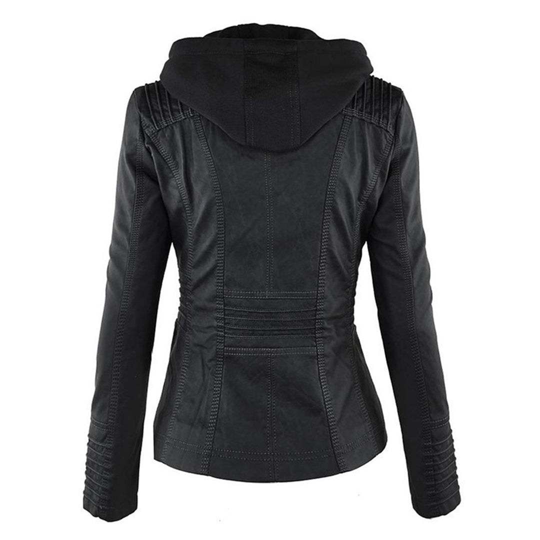 Oprah™ - Women's Leather Jacket with Hood