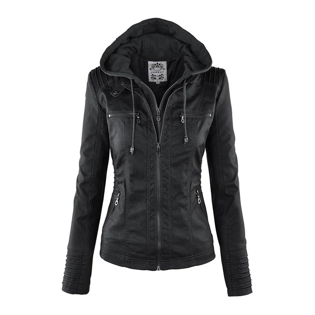 Oprah™ - Women's Leather Jacket with Hood