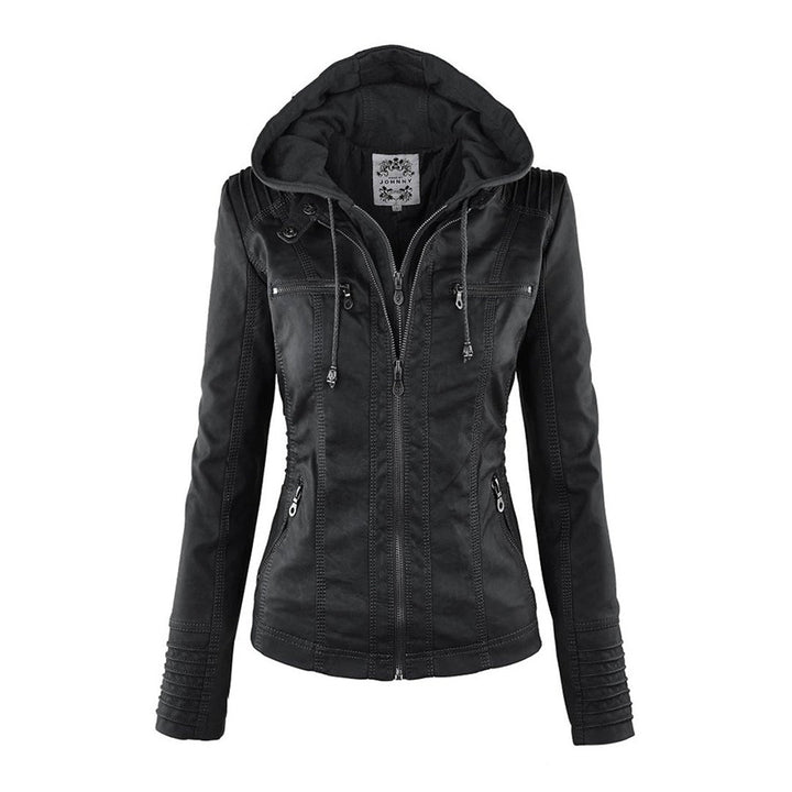 Oprah™ - Women's Leather Jacket with Hood