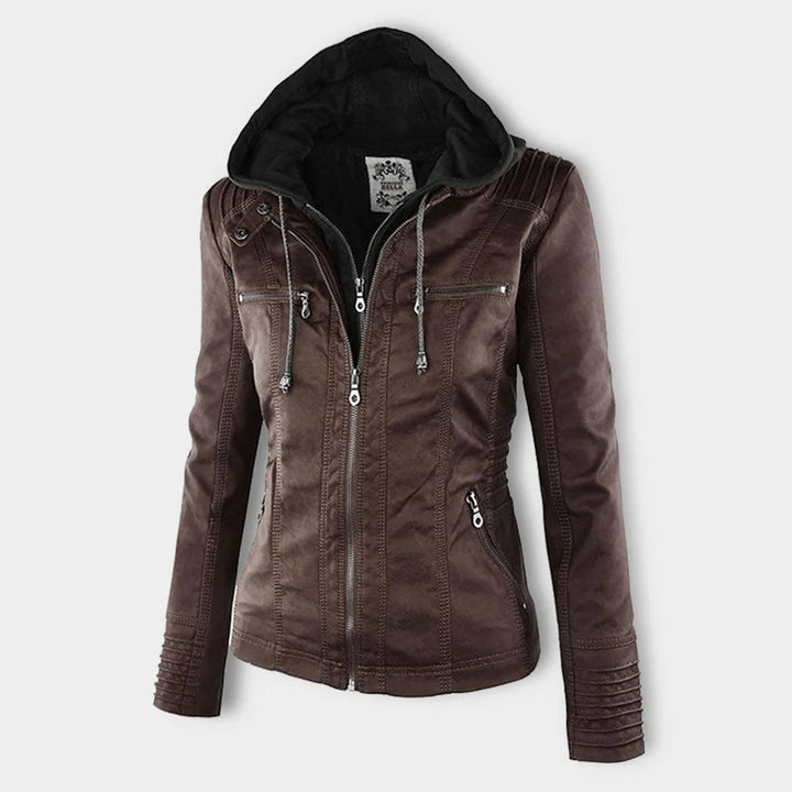 Oprah™ - Women's Leather Jacket with Hood