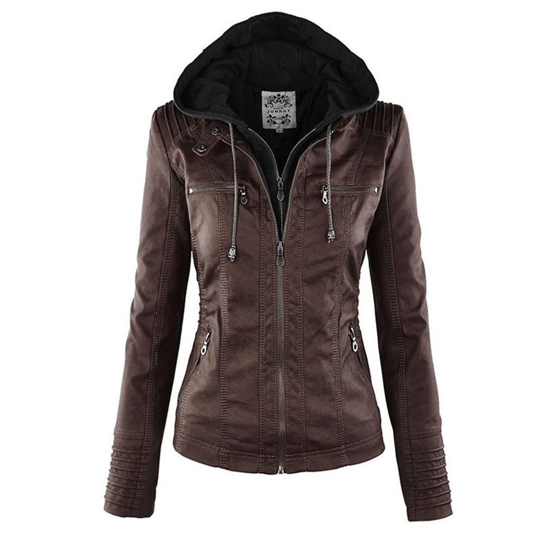Oprah™ - Women's Leather Jacket with Hood