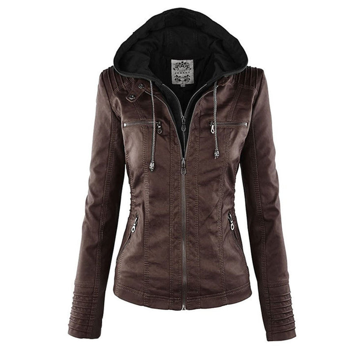 Oprah™ - Women's Leather Jacket with Hood
