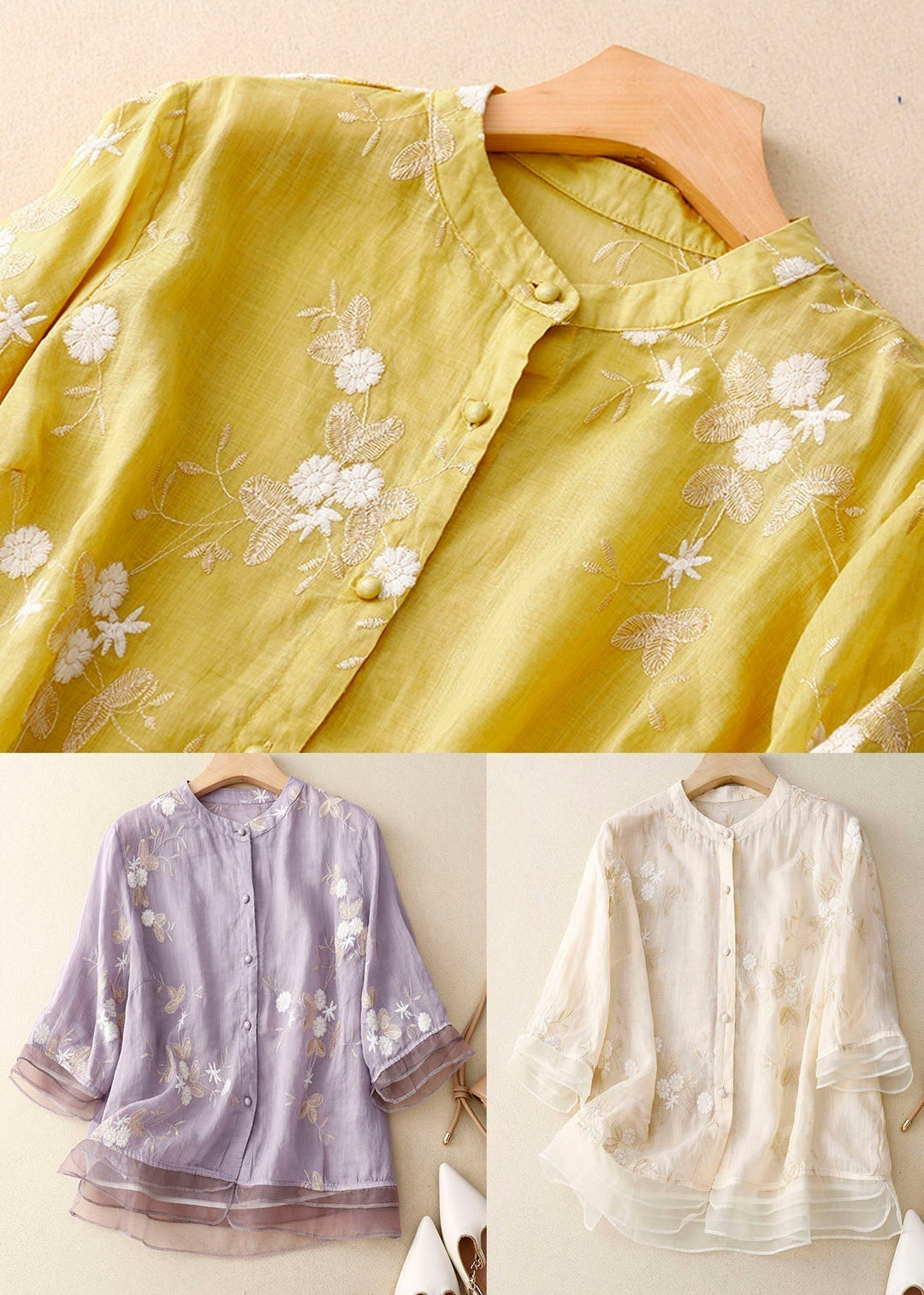 Gertrude™ - Embroidered Cotton-Linen Blouse