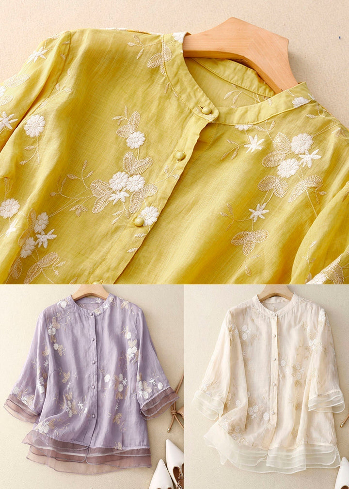 Gertrude™ - Embroidered Cotton-Linen Blouse