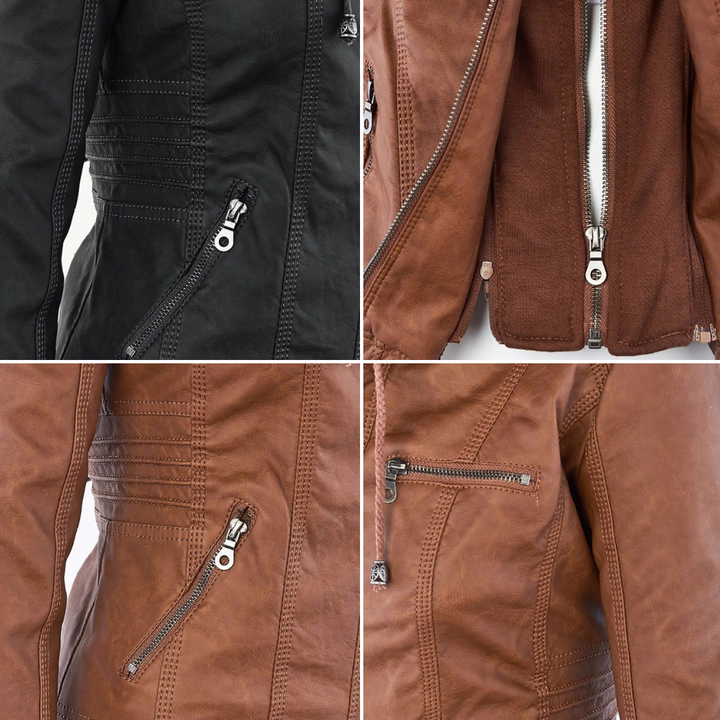 Oprah™ - Women's Leather Jacket with Hood