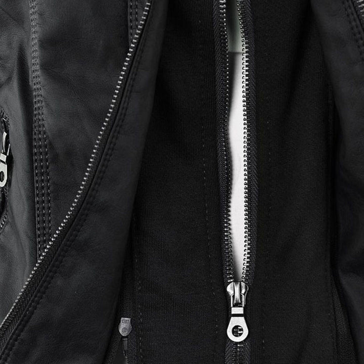 Oprah™ - Women's Leather Jacket with Hood