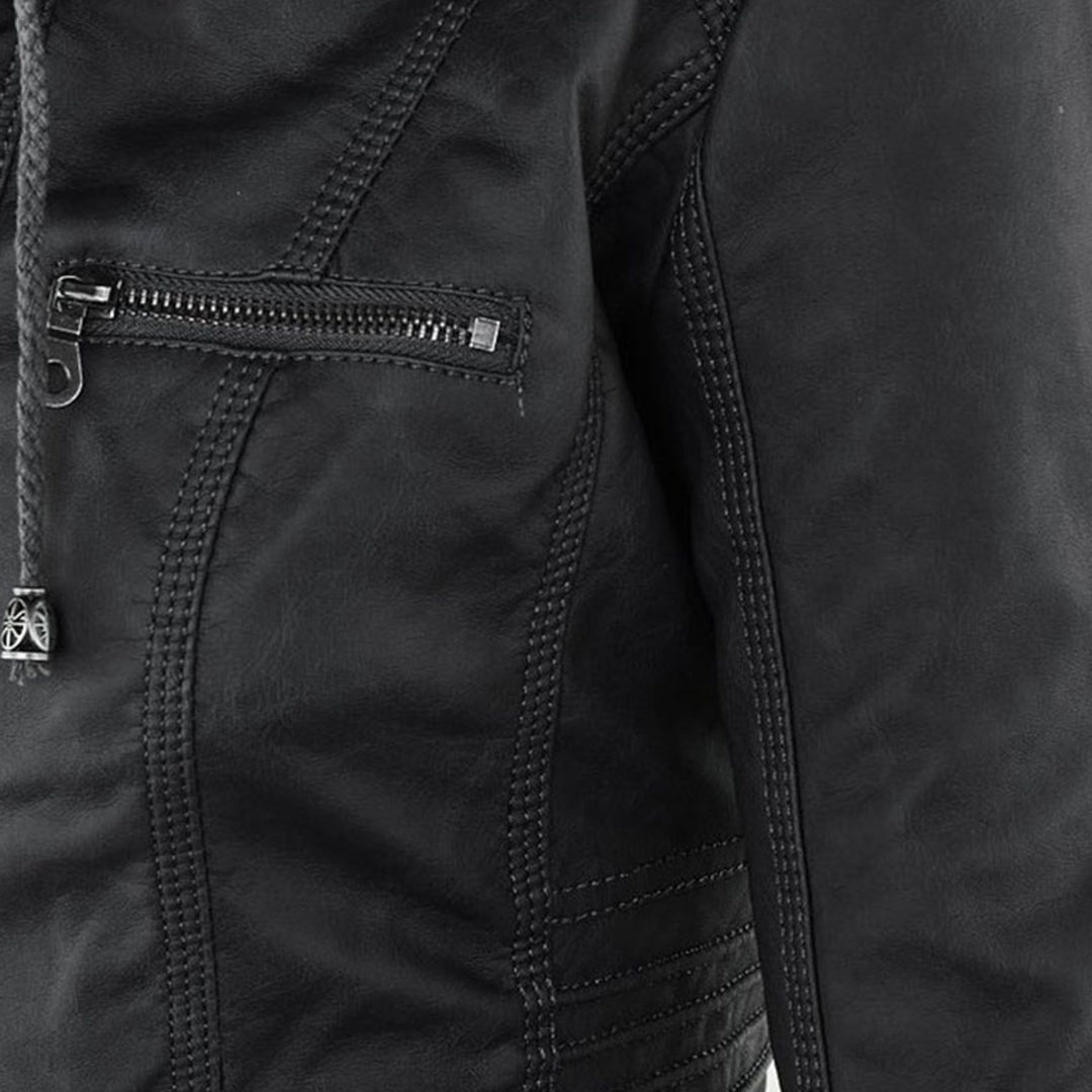 Oprah™ - Women's Leather Jacket with Hood