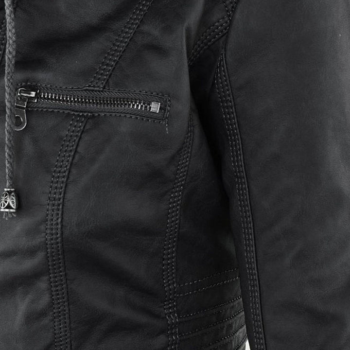 Oprah™ - Women's Leather Jacket with Hood