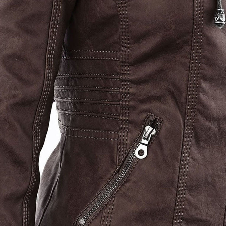 Oprah™ - Women's Leather Jacket with Hood