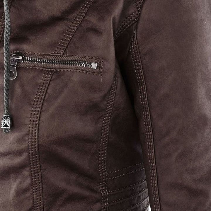 Oprah™ - Women's Leather Jacket with Hood