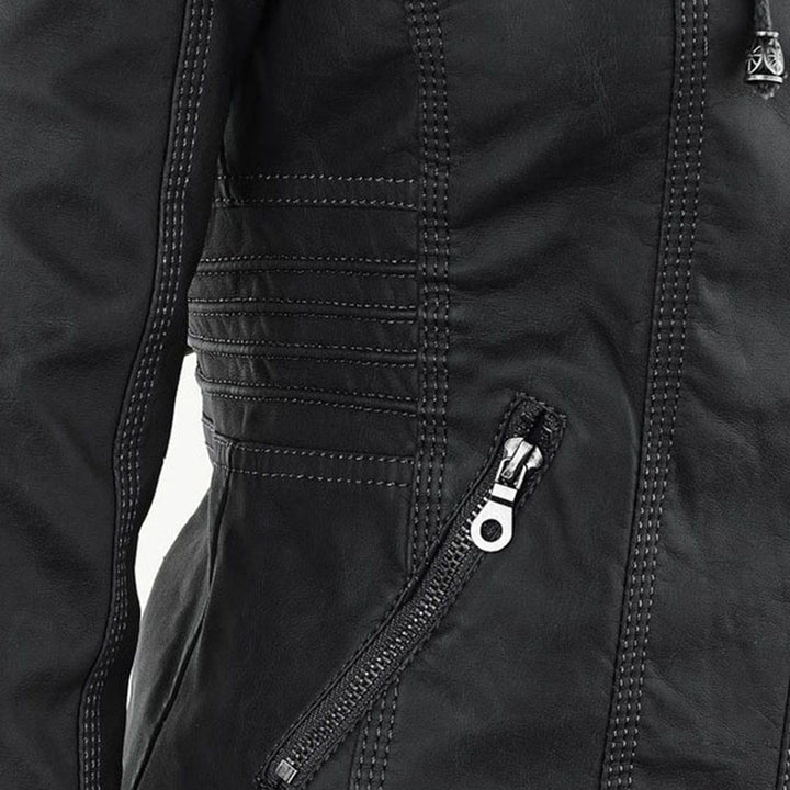 Oprah™ - Women's Leather Jacket with Hood