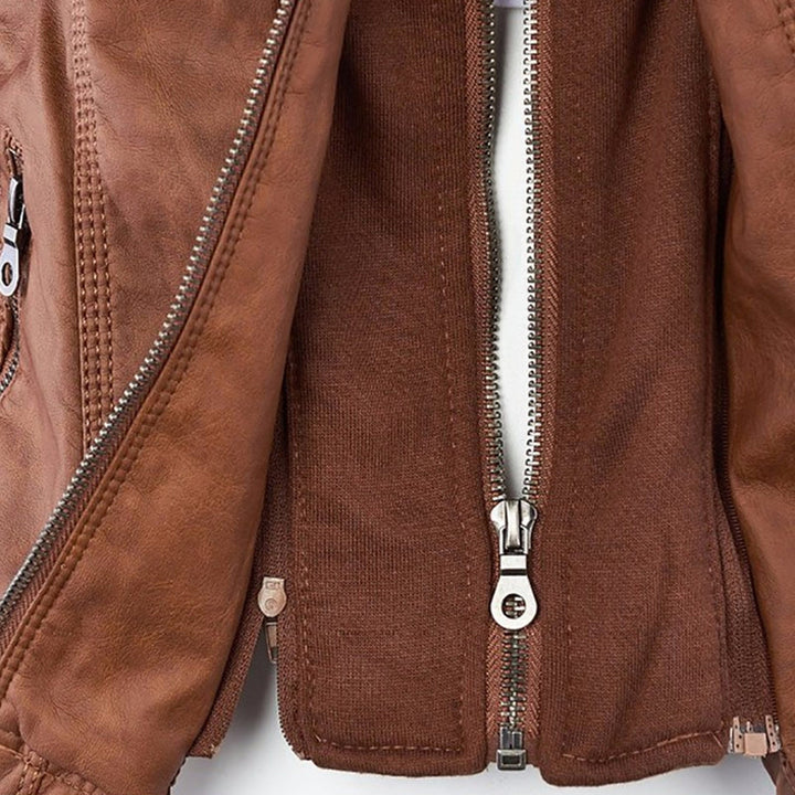 Oprah™ - Women's Leather Jacket with Hood