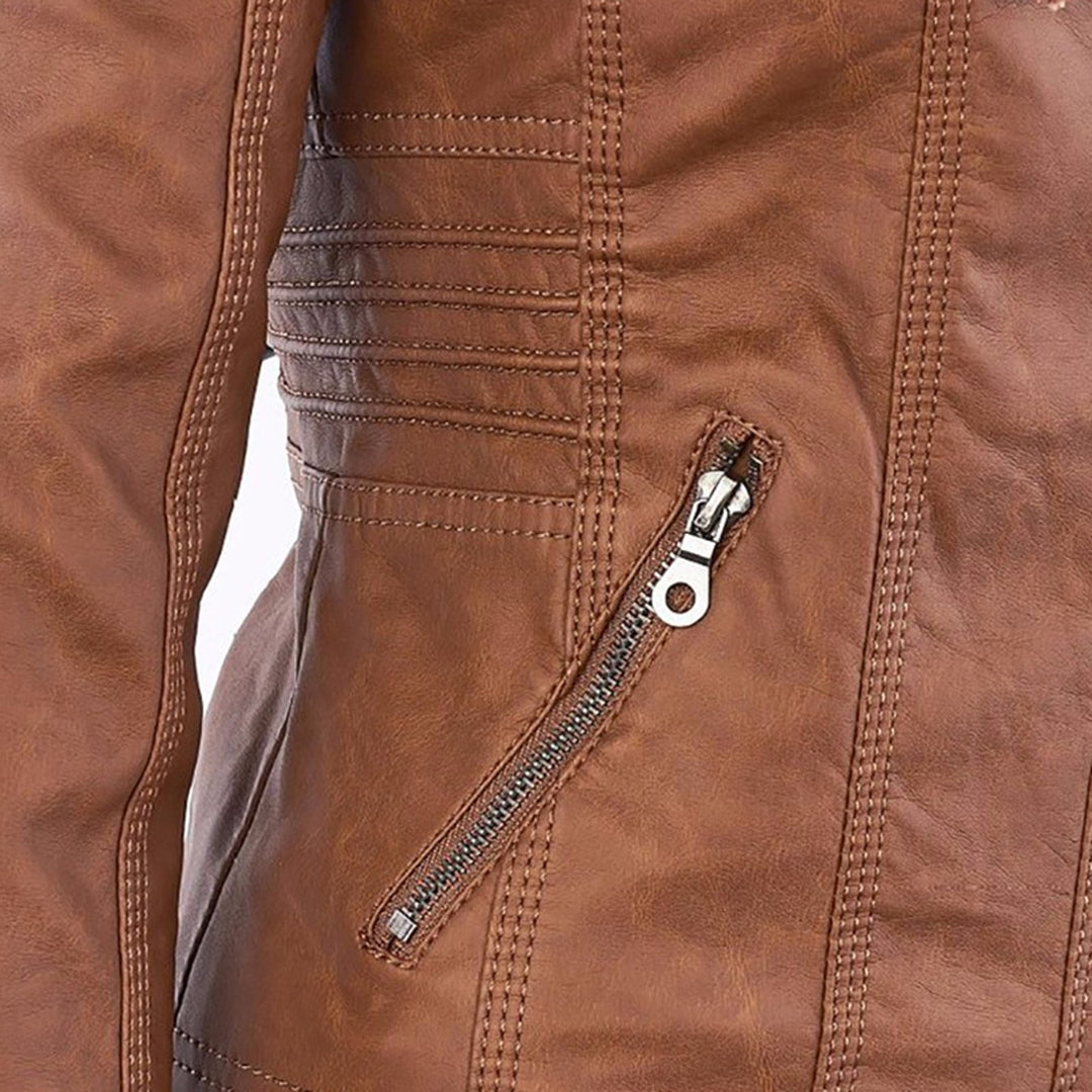 Oprah™ - Women's Leather Jacket with Hood