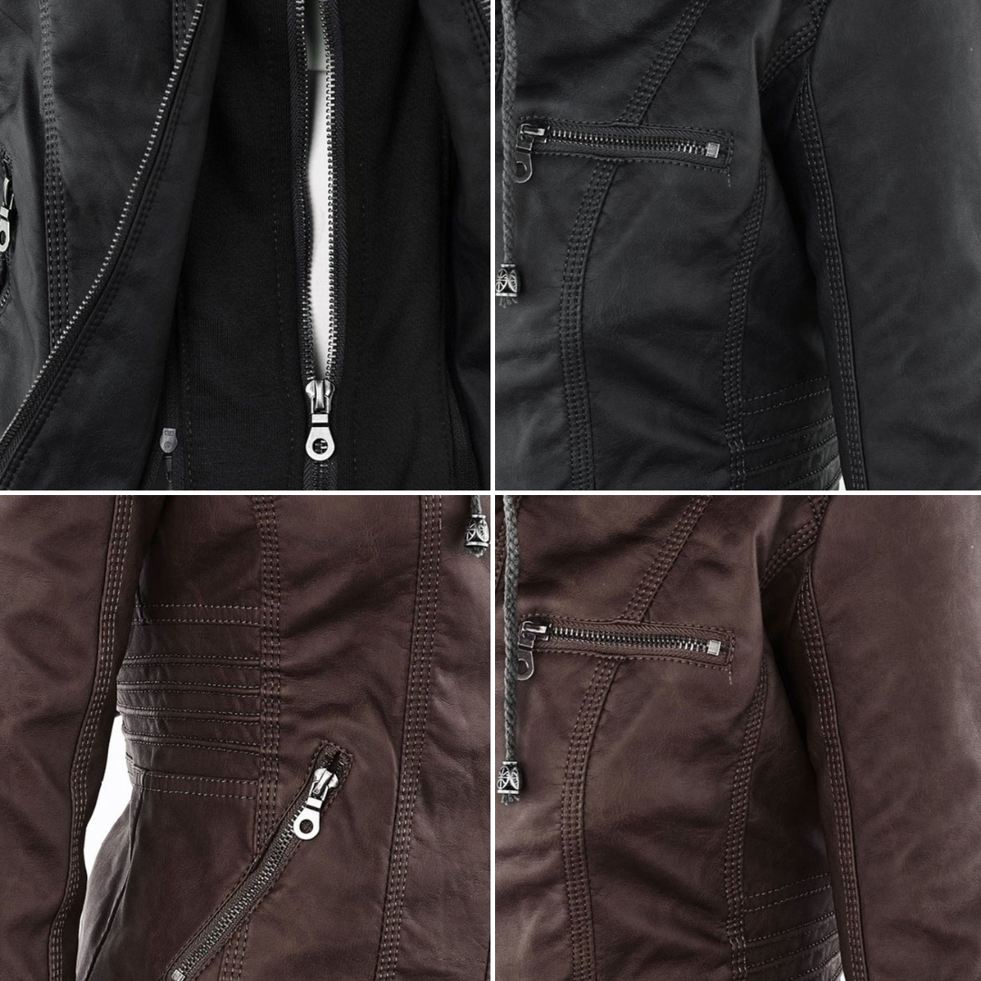 Oprah™ - Women's Leather Jacket with Hood