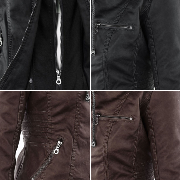 Oprah™ - Women's Leather Jacket with Hood