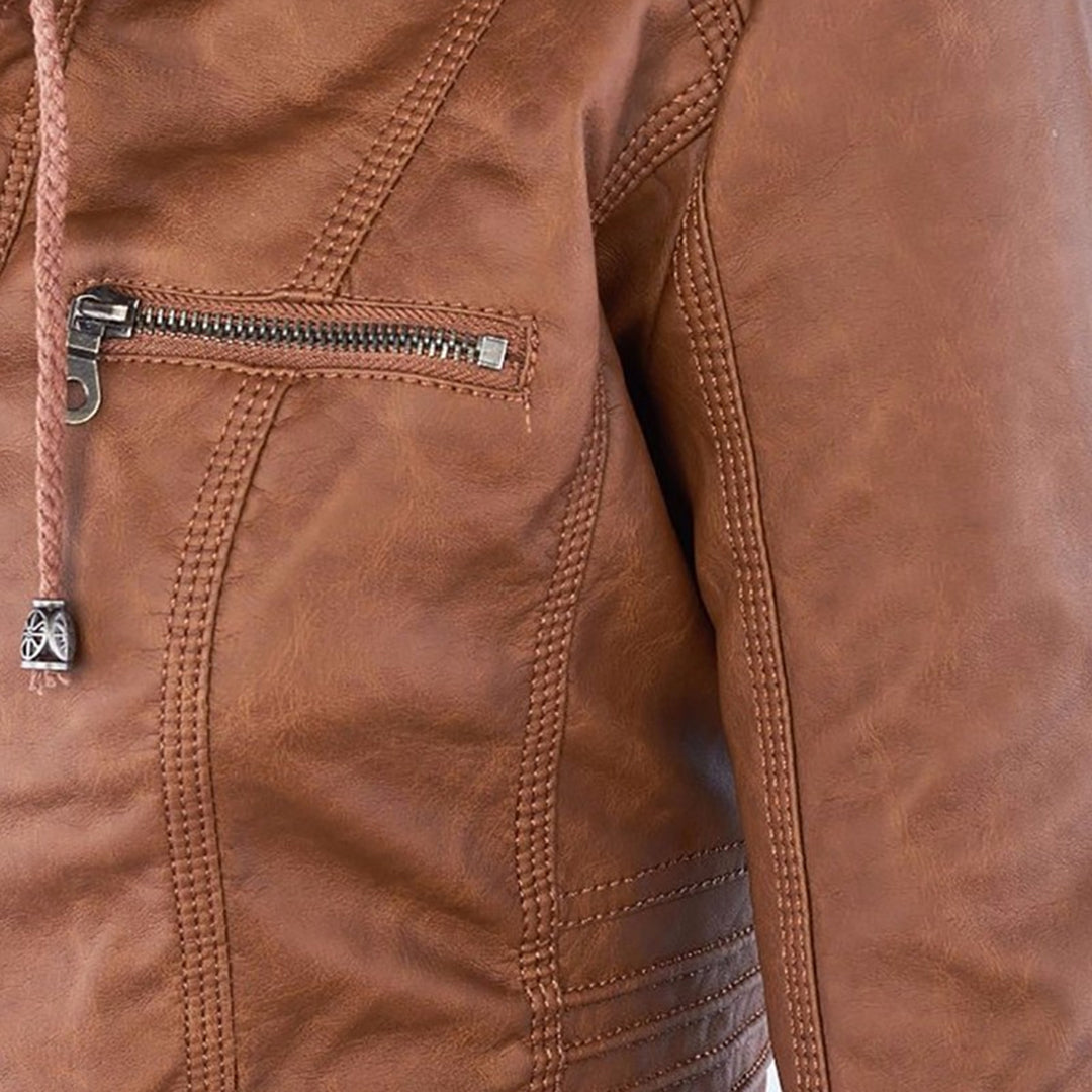 Oprah™ - Women's Leather Jacket with Hood