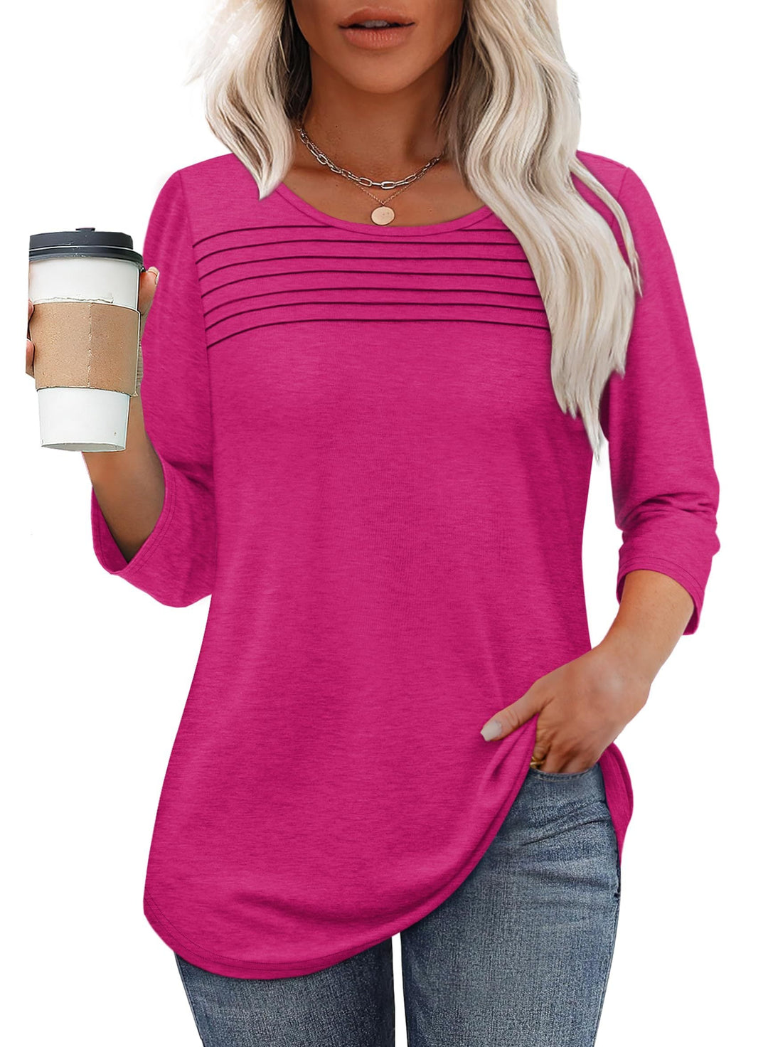 Leslie™ - Pleated 3/4 Sleeve Top