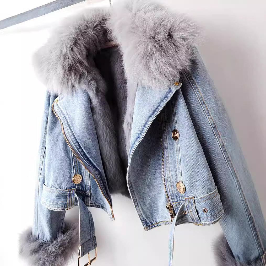 Yvonie™ - Luxe Lined Fox Fur Denim Coat