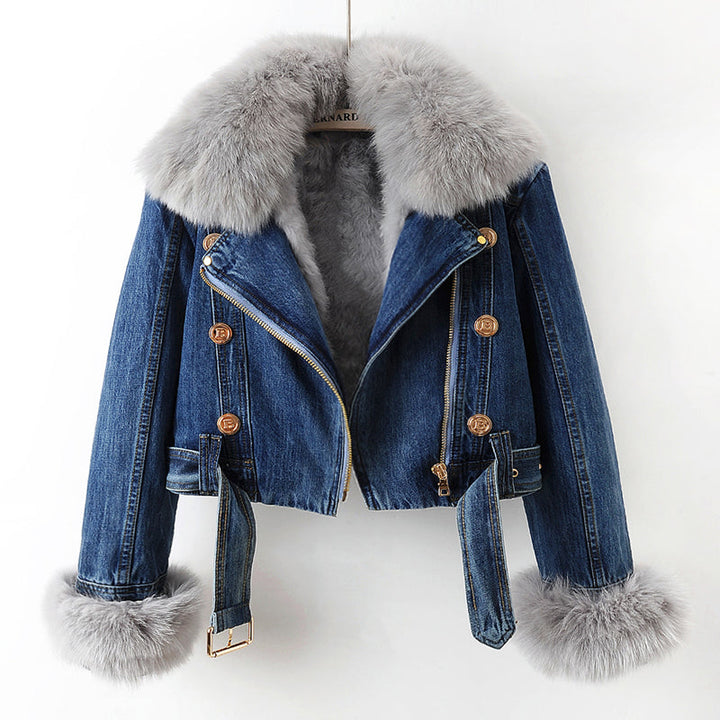 Yvonie™ - Luxe Lined Fox Fur Denim Coat