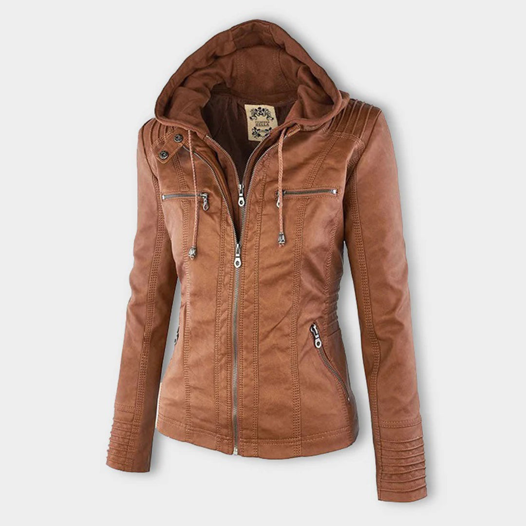 Oprah™ - Women's Leather Jacket with Hood